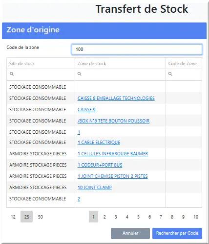 Transfert Zone d’origine